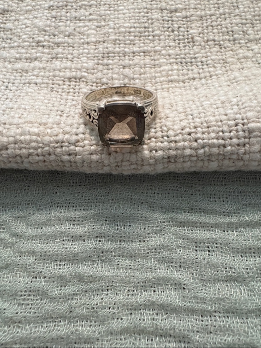 Smoky Gem Filigree Silver Ring - Neutral Tones